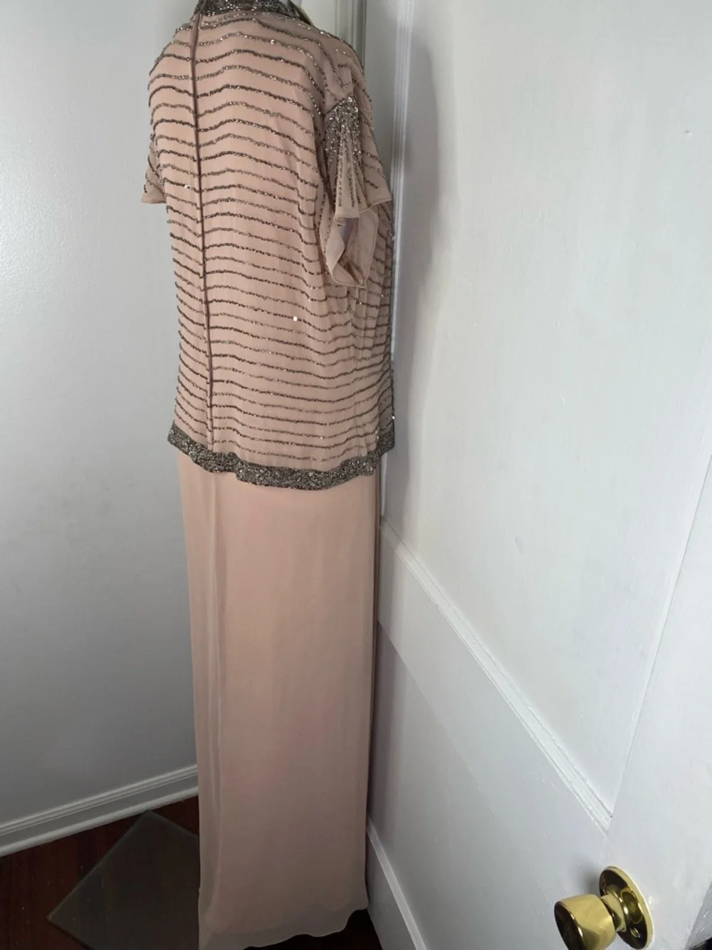 J Kara NWT Nordstrom Blush Pink Beaded Wrap-Front Maxi Dress - Picture 9 of 11